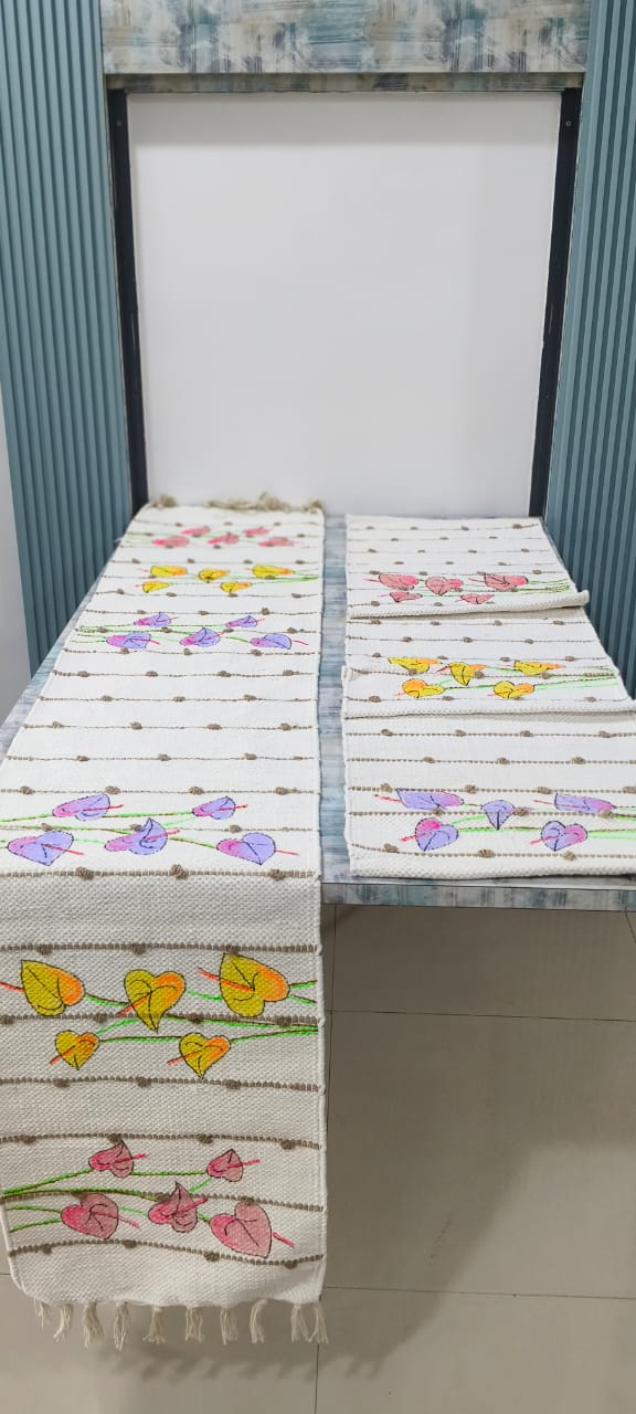 Iridescent Blossoms dining runner and placement mats
